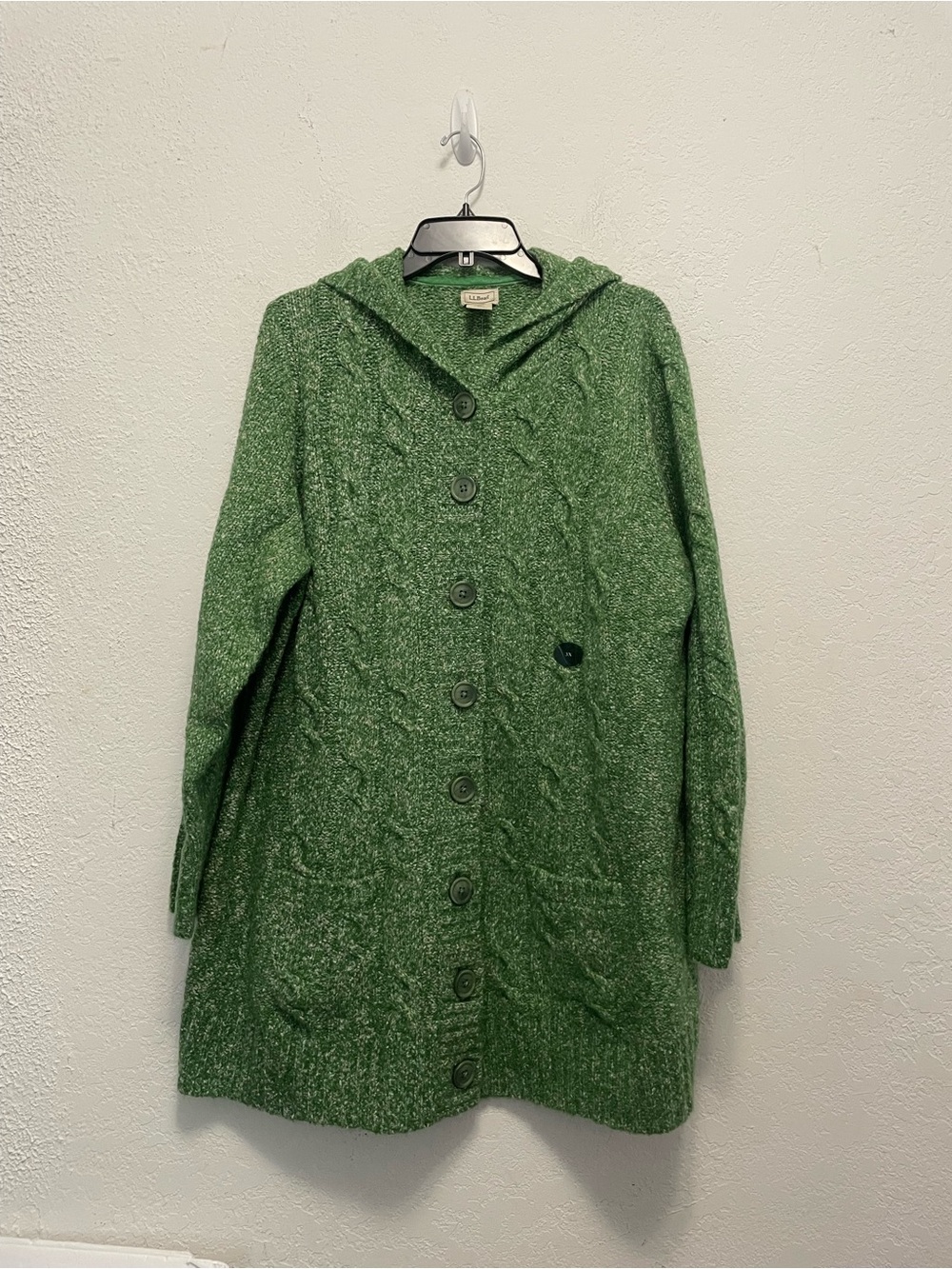 L.L. Bean Women's Swift River Hoodie Cardigan Button Up Cable Knit 3X  NEW
